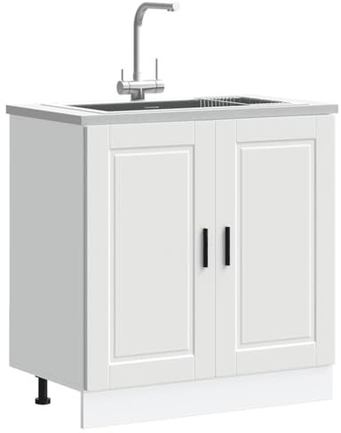 Homgoday Mueble bajo Fregadero Porto Blanco 80x46x81,5cm Madera diseñada Mueble bajo de Cocina Módulos de Cocina sin encimera Mueble de Lavabo