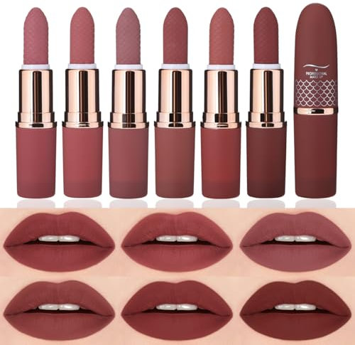 Beteligir 6 couleurs rouge à lèvres Mat Set lisse Nude Lipstick Coupe antiadhésive imperméable à l'eau longue durée Nude couleur lèvres maquillage filles et femmes Gift Set Matte Lipstick Set (Set 01)