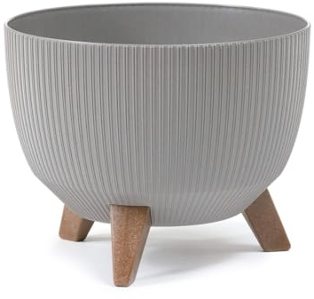 Muddy Hands Eco Friendly Decorative Bowl Plant Pot with Legs Indoor Home Outdoor Garden Round Flower Planter Stand Holder Cover - Made from Recycled Plastic & Wood (Grey, 40cm)