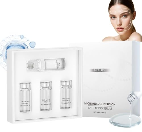 Microneedling Serum Kit, Micro Infusion System for Face | With hyaluronic acid and collagen; 3 serum vials and 1 roller bottle for hydration, smoother texture and firmer-looking skin.