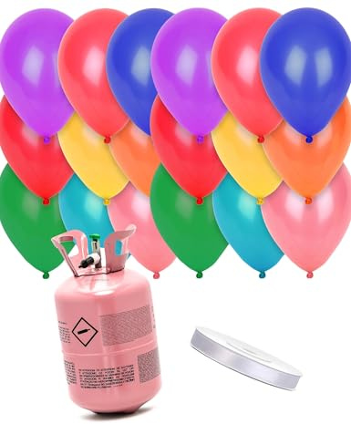 DEGUISE TOI - Kit bouteille d'hélium avec 24 ballons multicolores et ruban - Bouteille d'hélium - 24 ballons - 1 ruban - Taille Unique - Multicolore - Decoration/Animation - - - Carnaval