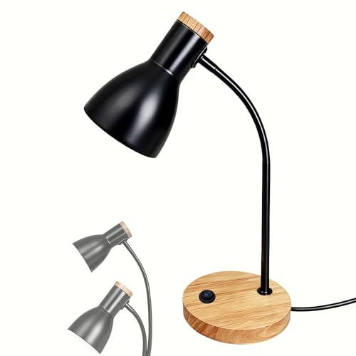 Schreibtischlampe Holz Weiß – Verstellbare Tischlampe mit flexiblem Arm & stabilem Holzfuß – Ideal als Nachttischlampe, Leselampe oder Deko-Licht für Schlafzimmer, Wohnzimmer & Büro (Black, 1 Pack)