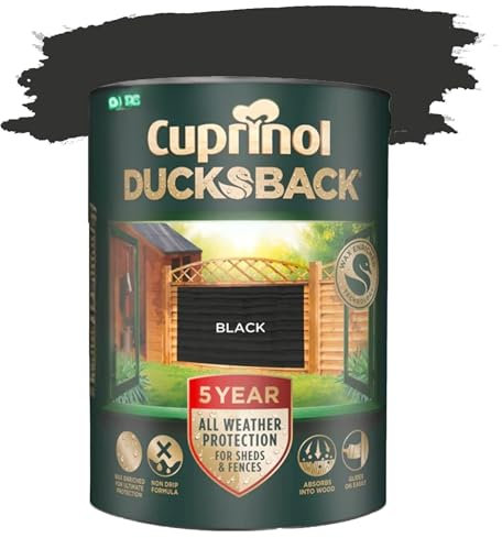 DUAYRA Ducksback Fence Paint 5L | All Weather Protection Paints | Outdoor Sheds Fence Wood Treatment | Low VOC - 10m²/L Coverage | Quick Drying Waterproof | Non Drip, Wex-Enriched | (Black)