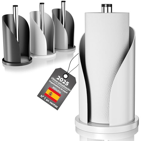 Mihoho Portarrollos de Cocina de Acero Inoxidable, portarrollos de Papel higiénico, Organizador de Papel higiénico Independiente, Soporte para Guardar Rollos de Papel (Blanco Elegante)
