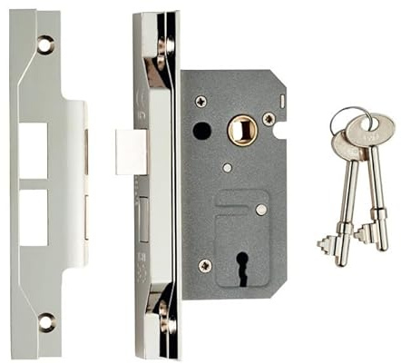 Kooples Hardware Easi-T Residential 2 Lever Sashlock Rebated – Internal Door Mortice Lock with Rebate Kit – Ideal for Double Wooden Doors (Satin Nickel, 64mm)
