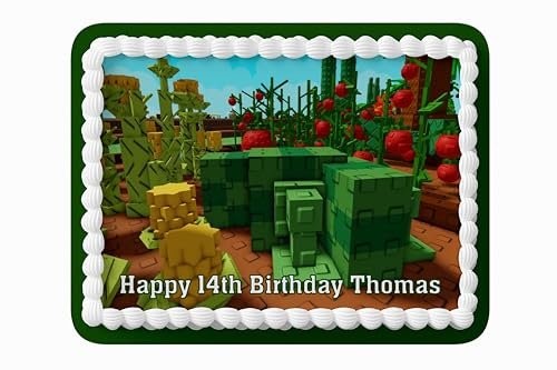 Grow a Garden Online Game (Rblox) Personalised Edible Icing Cake & Cupcake Toppers – Round, Square, Costco – Birthday Decoration for Kids Game Party (4. Costco/Rectangle/Square + cupcake toppers)