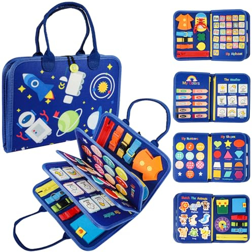 Busy Board Montessori Toys for Toddlers 3+, Busy Book Sensory Board Toy Educational Activities for Fine Motor Skills Learning, Gifts for Boys Girls, Travel Toy for Plane Car