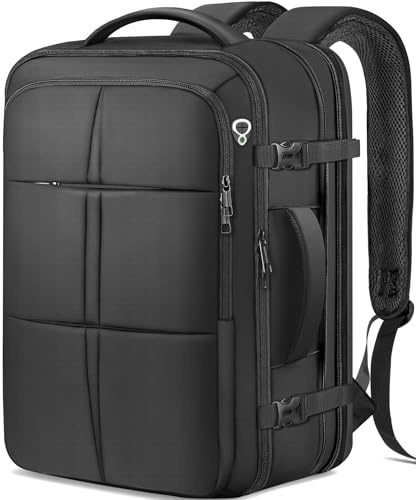 tazbuzo Travel Backpack For Men, Extra Large 50L Flight Approved Carry on Backpack, Expandable Waterproof Business Suitcase Daypack Big Bag Fits 18.4 Inch Laptop, Black