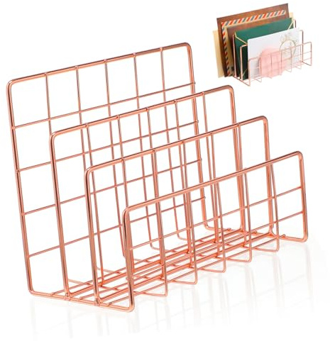 Tofficu Moderner Metall Schreibtisch Organizer Fach Ablagefach Briefständer Magazinhalter Zeitungsständer Postsortierer Stilvoll für Büro und Zuhause in Roségold Klein