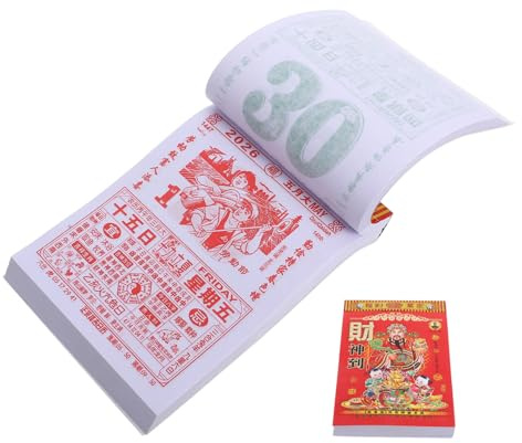 PLAFOPE Calendrier Mural Chinois Année Cheval Calendrier Quotidien à Déchirer avec Phases Lunaires et Jours Favorables pour Planification Traditionnelle Feng Shui