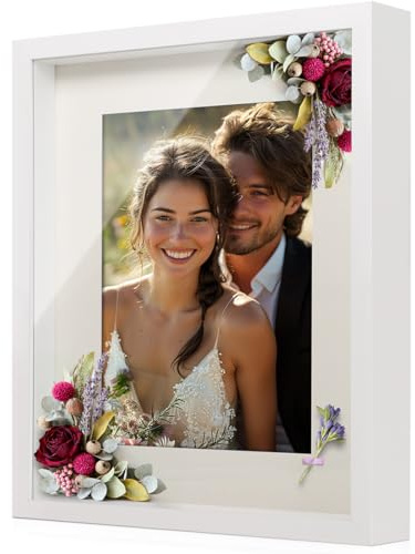Anhow Cadre 3D Profond 30x40 cm Cadre Photo Vitrine en Bois de Passe-Partout Adapté aux Photos A4 pour Objet pour DIY de Bouquets, Spécimens, Coquillages (Blanc)
