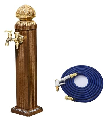 Colonna Acqua Giardino, Fontana da Giardino Esterno, Fontanelle da Giardino, con Rubinetto a Doppia Canna In Ottone e Pistola A Spruzzo da 15 m(65cm/25in)
