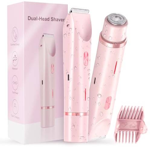 2 in 1 Lady Dual-Head Shaver, IPX7 Electric Lady Shavers for Women, Bikini Trimmer Women Wet and Dry, Waterproof Rechargeable Electric Razor for Bikini Underarms Legs Arms Body Face