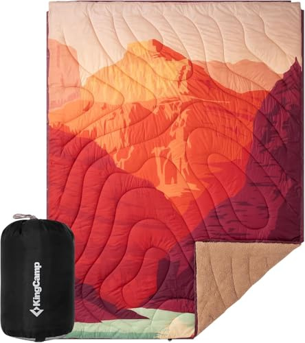 KingCamp campingfilt utomhus, alla väder varm sherpa fleece, resefilt, för inomhus, resor, vandring, picknick, strand, vandring, bil, camping och inomhus (ORANGE, 200 x 145 cm)