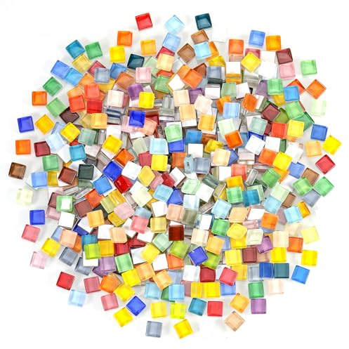 Zourglow 1KG Piedras de Mosaico para Manualidades, Azulejos de Mosaico de Cristal de Cuadradas de 1 x 1 cm, Kit Mosaico para Baño, Cocina, Decoración del Hogar Bricolaje (Multicolor, Cuadrado)
