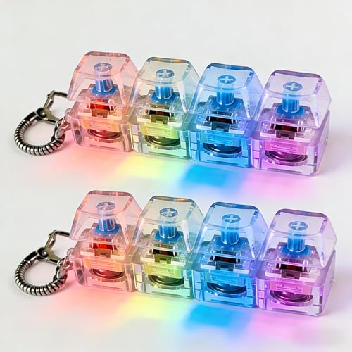 2* Porteclés Jouet Clavier, Clavier Anti Stress Lumineux, 4 Boutons Clicky Fidget Toy, Keyboard Clicker Interrupteur Mécanique Soulagement du Stress pour Adultes Et Enf-Ants