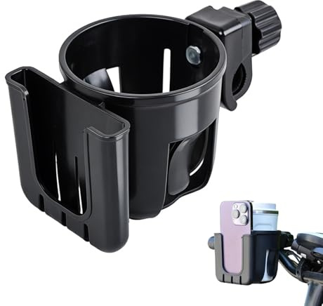Portavasos universal para bebidas, 2 soportes para cochecito con caja de almacenamiento para teléfono, soporte para portavasos con soporte para teléfono celular, organizador de botellas ajustable para