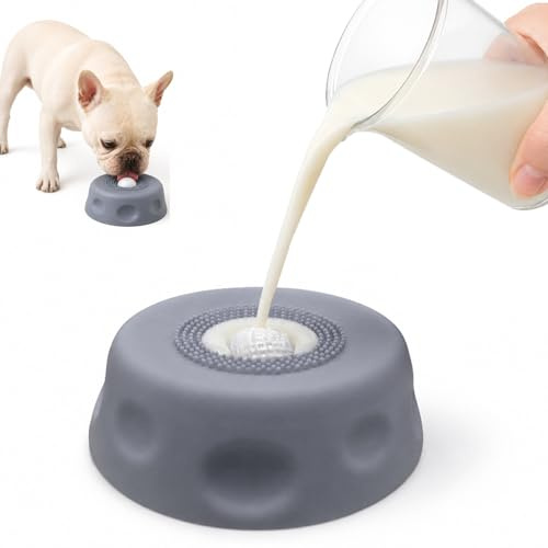 QwickTail Dog Licking Bowl with Ball, Slow Feeder for Liquid Treats, Grey | BPA-Free Silicone, 8 Suction Cups, Anti-Slip Base, Removable Ball, For Bone Broth Yogurt, Dishwasher Safe, Anxiety Relief