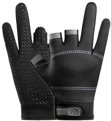 Guantes de pesca para hombre, guantes de pesca de dedos abiertos, guantes de pesca de hielo de 3 cortes, unisex, protección de dedos, guantes deportivos transpirables con mango antideslizante, equipo