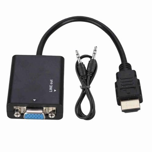 Juqrelith Adattatore HDMI a VGA Portatile, Convertitore 1080P, Cavo Audio 3,5mm, Alimentazione USB - Connessione Facile, Segnale Video Alta Definizione, Perfetto per Scuola e Ufficio