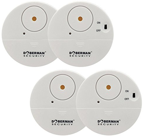 WOWSEA Ultra-Dünner Fensteralarm Glasbruchalarm Mini-Alarmanlage Aufkleber Alarmanlage mit Erschütterungssensor, Security Alarmsirene bis 100dB, 50m Reichweite Batteriebetrieb (4er Set, Weiss)
