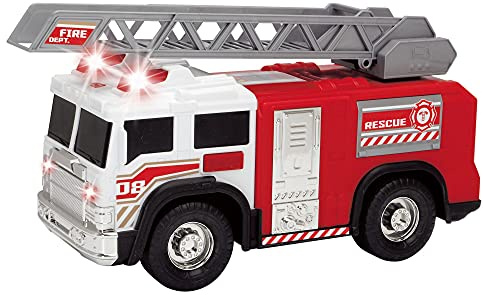 Dickie 203306005 Rettungswagen mit Lichtern & Geräuschen | Freilauf Feuerwehrauto Spielzeug mit ausziehbarer Leiter | ab 3 Jahren, rot