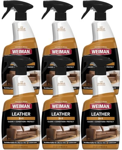 Weiman Leather Cleaner & Conditioner - Cleans, Restores & Protects Leather, UV Protection Prevent Cracking & Fading, For Car Seats, Sofas, Shoes, Bags & All Finished Leather Surfaces, 6 Pack, 22 FL Oz