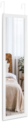 Dripex Over Door Mirror, Vertical/Horizontal Wall Mount, 110x33cm, White | Adjustable Door Hooks, Fixing Kit Included, HD Tempered Glass, Full Length View, Slim Space-Saving Design for Any Room Use