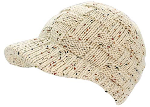 dy_mode Damen Herren Strickmütze mit Schirm Schirmmütze Winter Mütze Unisex - A312 (A312-BuntHellbeigeKaro)
