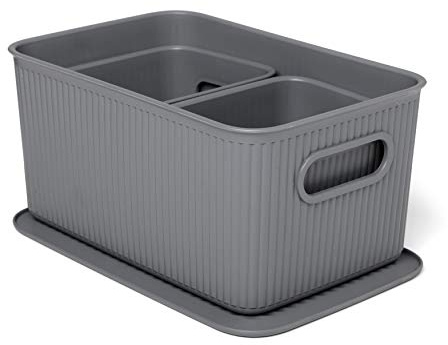 TATAY Set of 3 Baobab Organizer Boxes (1 x 5L, 2 x 1.5L) and 5L Lid, Polypropylene, BPA Free, Anthracite Grey, Medium