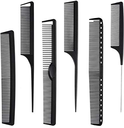 6 Pieces Carbon Fiber Hair Combs Set, General Styling Grooming Combs, Anti Static Heat Resistant Hairdressing Comb, Fine and Wide Tooth Hair Barber Rat Tail Comb