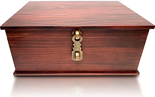 Blake & Lake Antique Style Wood Storage Box - Decorative box for Home or Office - Wooden Box with Hinged Lid Keepsake Box with Metal Latch