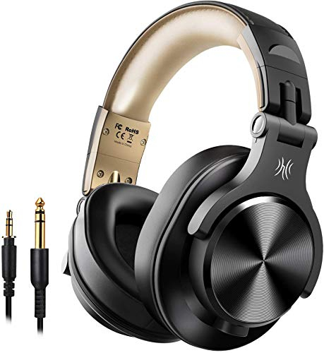 OneOdio A70 Cuffie Bluetooth Over Ear, Cuffie Cablate e Wireless Stereo con Microfono, 72 Ore di Riproduzione, CVC 8.0, Jack 3,5 mm e 6,35 mm, Pieghevole, Cuffie per DJ, Chitarra(Oro nero)