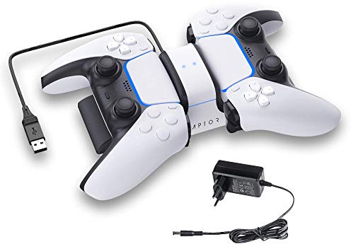 RAPTOR PS5 & PS4 Controller Ladestation PS5 & PS4 Ladegerät Stand Ständer mit LED Anzeige & USB-C Anschluss Kompatibel mit Sony Playstation 5 & 4 Wireless DualSense Controller inkl. Netzteil (5.2V/3A)