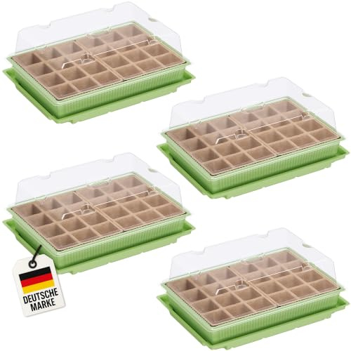 WELLGRO Mini Gewächshaus für Balkon & Garten für 24 Pflanzen – kleines Gewächshaus aus Kunststoff – Mini Treibhaus für Pflanzen, Kräuter & Anzucht, Stückzahl:4 Stück