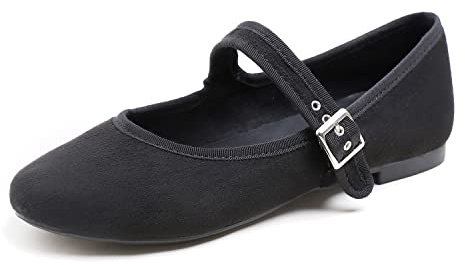Feversole Women's Mary Jane Fashion，Scarpe Basse Classiche da Donna Décolleté Eleganti Mary Jane con Fibbia Morbida Scarpe da Ballo per Balletto per Donna Nero 41