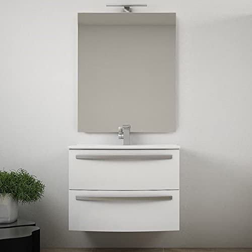 Yellow shop Mobile Bagno Sospeso Stella, Curvo, 2 Cassetti, Bianco Lucido, 74x55x54 cm