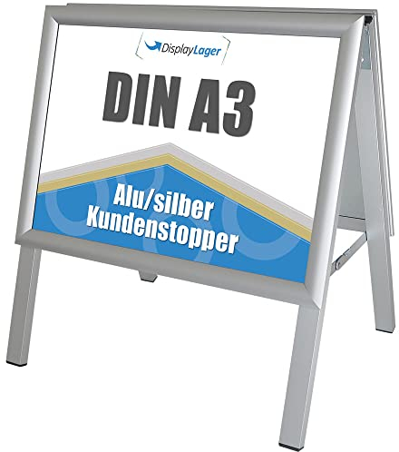 DisplayLager Kundenstopper Alu-Line DIN A3 für 2 Plakate (beidseitig) - Plakatständer Gehwegaufsteller Werbetafel (Horizontal)