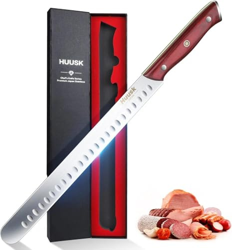 Huusk Brisket Knife 11 Inch, Carving Slicing Knives for Meat Cutting Sharp BBQ Knife for Meats Ribs Roasts Christmas Gift for Men and Women