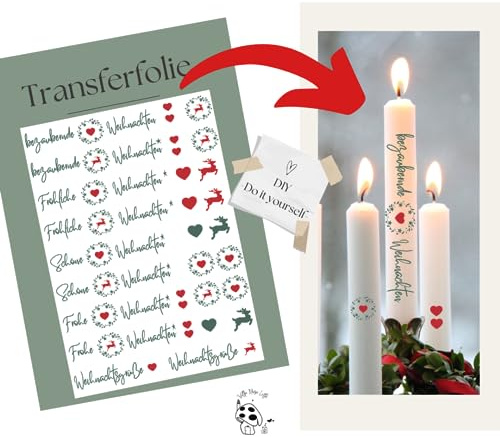 Kerzenfolie/Kerzentattoo Noel Adventskranzkerze Weihnachtsgeschenk Rentier - Kerzensticker DIY (DIN A5)