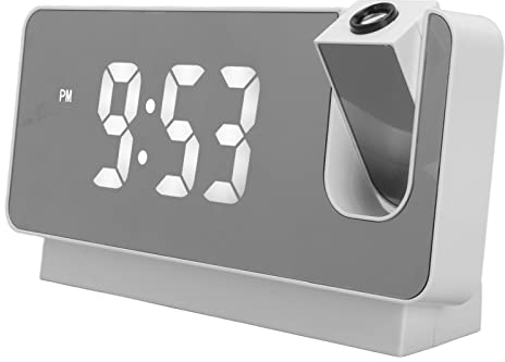 Reloj despertador de proyección LED para dormitorio, reloj digital con proyector giratorio de 180°, visualización de hora, fecha, temperatura, proyección en pared de techo, puerto de carga USB