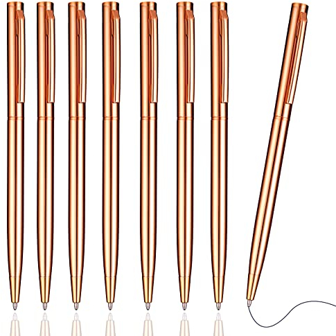 TIESOME 8pcs Slim Kugelschreiber, 1mm einziehbare schwarze Tinte Stifte Klick Kugelschreiber Gel Tinte Stiftfür Hochzeit Business Office Studenten Lehrer (Rose gold)