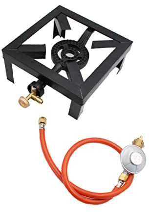 Garneck 1set Heavy-duty Cast Iron Burner with Heat Regulator Portable Outdoor Stove for Camping Bbq Hiking and Picnics Includes High Pressure Hose