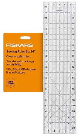 Fiskars Nählineal (15,2 x 61 cm) – Näh- und Quilt-Lineal mit Rasterlinien – Kunst- und Bastelbedarf – transparent/schwarz