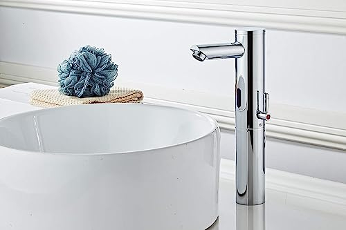 Fyeer Rubinetto da bagno con sensore automatico a infrarossi, rubinetto per lavabo senza contatto alto per rubinetto del bagno, miscelatore per lavello in ottone cromato