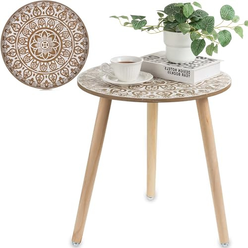 Hanobe Beistelltisch Rund Tisch Holz: Braun Kleiner Balkon Beistelltische für Wohnzimmer mit 3 Holzbeine Braune Klein Boho Couch Tische fürs Garten, 45cm