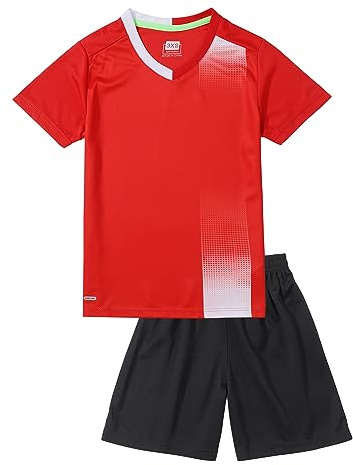 Hiheart Set da Calcio per Ragazzi Calcio Abbigliamento Futsal Bambini Allenamento Top e Bottom Set Studenti Abbigliamento Estivo 7-8 Anni Rosso