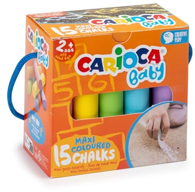 CARIOCA Gessetti per bambini di colore senza polvere | Certificato a partire dai 24 mesi | Colori brillanti, lavabili e facili da cancellare | 15 pezzi