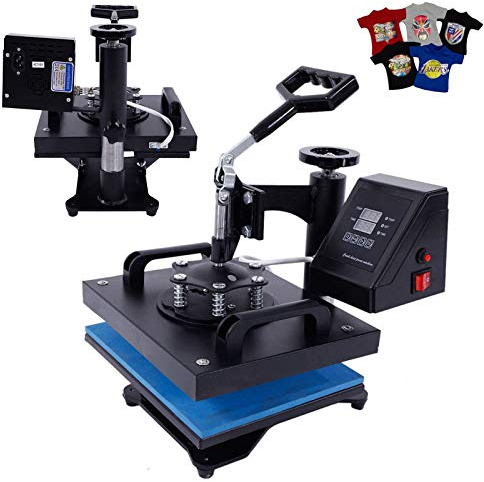 BJTDLLX Transferpresse 5 in 1 Upgrade Hitzepresse T-shirt Textilpresse, 650W Heat Press Heißpresse mit LCD-Temperatur & Zeitcontroller, 23x30cm Heizplatte, 360° Schwenkbar