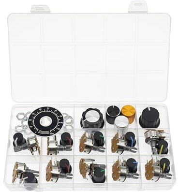 10PCS WH148 Horizontales 5-Pin-Potentiometer 100 Ohm | Eindrehbarer Einstellwiderstand mit Schalter und 15mm Rändelwelle und Aluminium-Knopfkappe